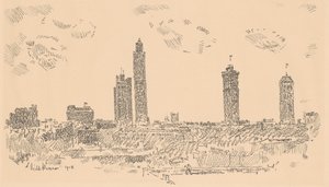 New Yorks skyline, mörka byggnader, 1918. av Frederick Childe Hassam