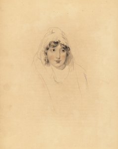 Porträtt av Lady Augusta Lowther, grevinnan av Fane, hustru till 1:e earlen av Lonsdale. Handtonad gravyr av Frederick Christian Lewis efter en illustration av Sir Thomas Lawrence från P.G. Patmore