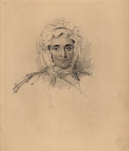 Porträtt av Sir Thomas Lawrences mamma Lucy Read nära döden. I huva och klänning med hög hals. Handtonad gravyr av Frederick Christian Lewis efter en illustration av Sir Thomas Lawrence från P.G. Patmore