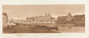 Utsikt över Port Neuf, en del av Louvren, Notre Dame & College of Four Nations, 1803; Skylt 7 från Views in Paris, Emanuel Volume-spårningen av plattan B1981.25.2616