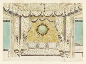 Design för säng med tältalkov, förmodligen för prinsen av Wales sovrum eller Boudoir, Royal Pavi