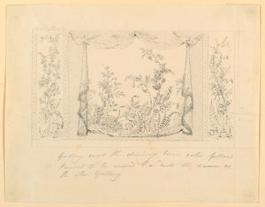 Ritning, The Royal Pavilion, Brighton, blå (södra) salongen, förslag till väggdekoration, ca 1820 av Frederick Crace