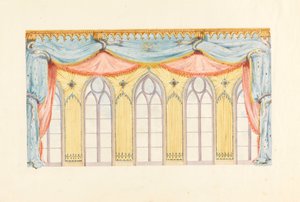 Ritning, fönsterdekoration, troligen till östra väggen i musikrummet, Royal Pavilion, Brighton, 1820 av Frederick Crace