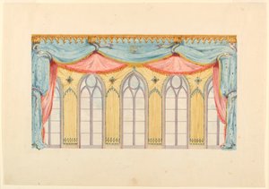 Ritning, fönsterdekoration, troligen till östra väggen i musikrummet, Royal Pavilion, Brighton, 1820 av Frederick Crace