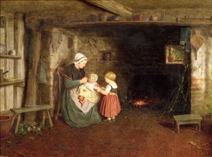 Förväntning: Interiör av en stuga med en mor och barn, 1854