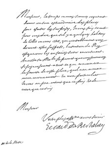 Brev av kardinal Richelieu, till Monsieur de la Motte, 1600-talet 1865.