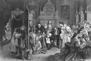 James II tar emot nyheter om landstigningen av prinsen av Orange, c1890 av Frederick Heath