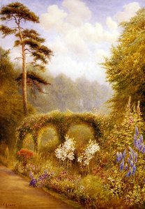 Lilies and Delphiniums, Golden Hill Park, London (akvarell på papper)