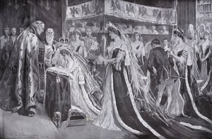 Krönandet av drottning Alexandra, konsort till kung Edward VII, av ärkebiskopen av York, Westminster Abbey, London av Frederick Henry Townsend