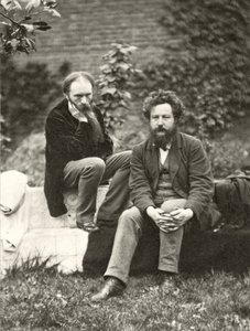 Porträttfotografi av Sir Edward Burne-Jones (1833-98) och William Morris (1834-96) av Frederick Hollyer (1837-1933) (sepiafoto)