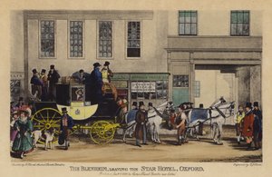 The Blenheim, Leaving the Star Hotel, Oxford (färgad gravyr)