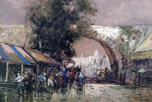 In The Busy Haunts of Men, 1915 (olja och wc på kartong) av Frederick Johnn Hiles
