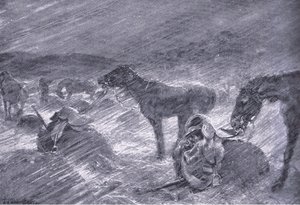 En sydafrikansk hagelstorm, från After Pretoria: The Guerilla War publicerad av Harmsworth Bros Limited, 1901 av Frederick Judd Waugh