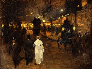 Charing Cross Road at Night, London, ca 1905 (olja ombord)