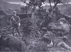 Degenererad krigföring: Boers prickskytt en vaktpost, från After Pretoria: The Guerilla War publicerad av Harmsworth Bros Limited, 1901