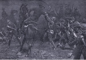Major Boole-Smith tar itu med De Wet, från After Pretoria: The Guerilla War publicerad av Harmsworth Bros Limited, 1901 av Frederick Judd Waugh