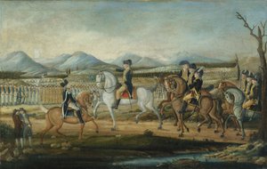 Washington granskar den västra armén i Fort Cumberland, Maryland, efter 1795.