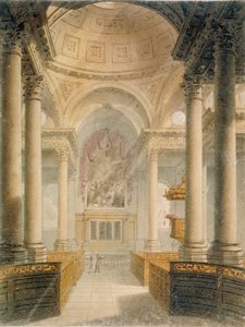 Interiör av Church of St Stephen Walbrook, City of London, 1810
