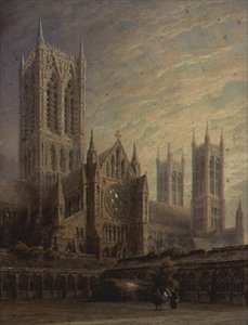 Lincoln Cathedral från klostret, 1800-talet av Frederick Mackenzie