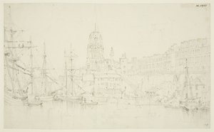 St Mary Redcliffe och Redcliffe Wharf från Prince Street Bridge av Frederick Mackenzie