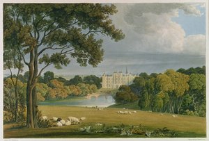 Vy över Burghley House, säte för markisen av Exeter, graverad och publicerad av Robert Havell (1769-1832), 1819 (färggravyr)