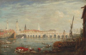 Monumentet och London Bridge av Frederick Nash