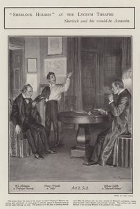 En föreställning av Sherlock Holmes på Lyceum Theatre, London (litho)