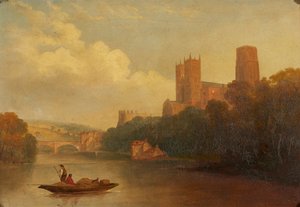 Durham from the River (olja på duk) av Frederick Richard (manner of) Lee