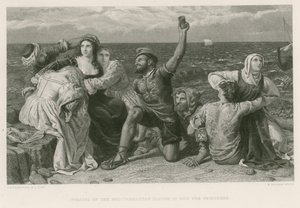 Pirates of the Mediterranean spelar på tärningar för fångar (gravyr)