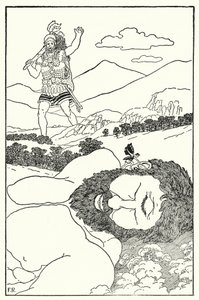 Pygméen ropade i Antaeus öra att en annan jätte skulle komma (litho)