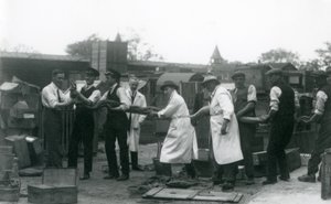 En 20 fot lång Python som bärs av elva medlemmar av Zoological Societys personal, London Zoo, juni 1925 av Frederick William Bond