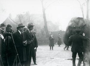 En indisk elefant, möjligen Sundermalah, som deltar i en extern sändning från London Zoo, 1925 av Frederick William Bond