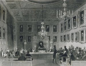 Vy över interiören av Somerset House, visar ett möte med Royal Antiquarian Society, ca 1840 av Frederick William Fairholt