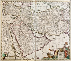 Karta över Persien (Iran), Armenien, Anatolien (Turkiet)) och Arabien (Arabiska halvön: Saudiarabien, Kuwait, Förenade Arabemiraten, Oman, Qatar, Jemen, Bahrain) (etsning