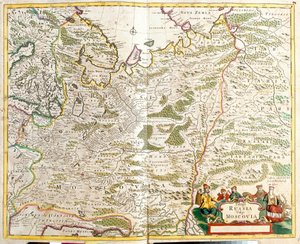 Karta över Ryssland, runt Moskva stad (etsning av Frederick de Wit