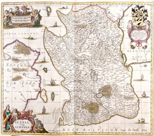 Karta över Skåne (Sverige) (etsning av Frederick de Wit
