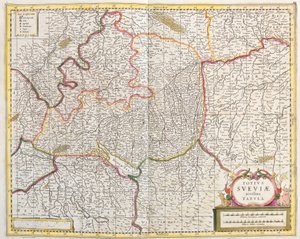 Karta över Schwaben (Tyskland) (etsning av Frederick de Wit