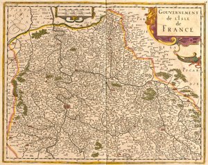 Karta över Ile de France (Frankrike) (etsning av Frederick de Wit