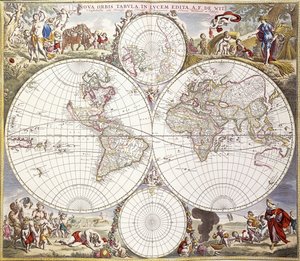 Världskarta från Atlas Major, c.1705