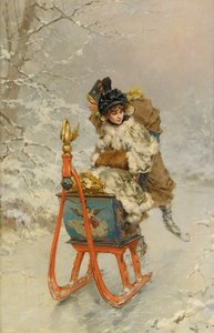 ""La promenade en luge"" (The Sleigh Ride) Peinture de Frederik Hendrik Kaemmerer (1839-1902) - Olja på duk, 59,9x40,1 - Privat samling av Frederik Hendrik Kaemmerer