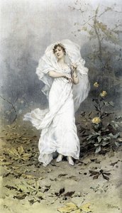 Woman in a Forest - Allegory of Autumn, Kalender illustrerad av Hubert Dys, målad av F.H. Kaemmerer