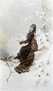 Woman in the Snow: Allegory of Winter, Kalender illustrerad av Hubert Dys, målad av F.H. Kaemmerer