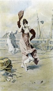 Kvinna vid havet - allegori om tidig vår, kalender illustrerad av Hubert Dys, målad av F.H. Kaemmerer av Frederik Hendrik Kaemmerer