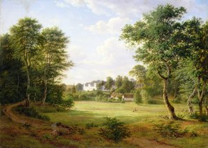 Danskt landskap med ett litet slott (olja på duk) av Frederik Kiaerskou