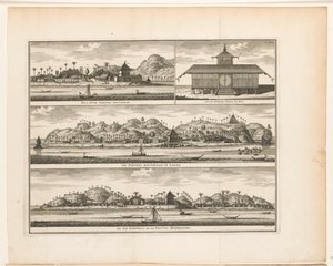 Tre fästningar på Ambon Hila och fästningarna Amsterdam / Hilas nya moriska tempel / Fortarna Rotterdam på Larike / De Pas Baguwala och Vesting Middelburg (titel på objektet)