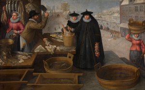 Fiskmarknad (olja på duk) av Frederik Valckenborch