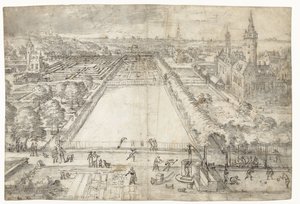 Slott med en park i närheten av en stad