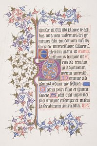 Upplyst blad med inledande E recto, vinstockar tergo, 1830-62.