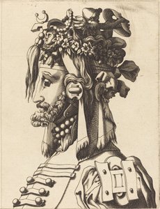Byst av en man i en extravagant kostym av French 16th Century after René Boyvin or Pierre Milan