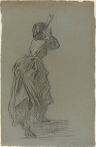 Ung kvinna som klättrar ett steg av French 19th Century